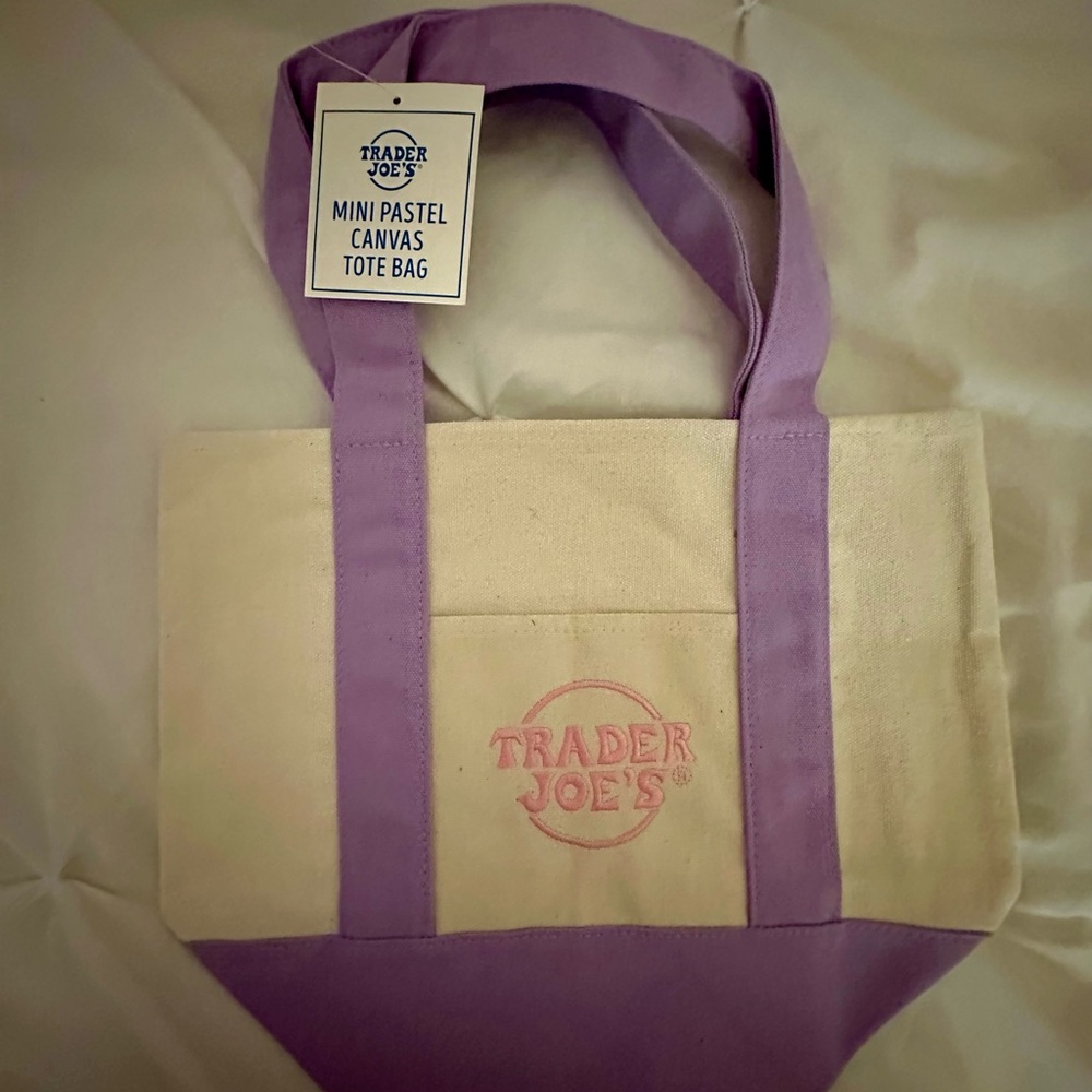 Trader Joe’s Mini Canvas Tote Bag Cream and Lavender. New with tag.